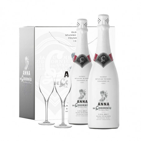 Etui 2 Flaschen Anna de Codorníu Blanc de Blancs + 2 Gläsern